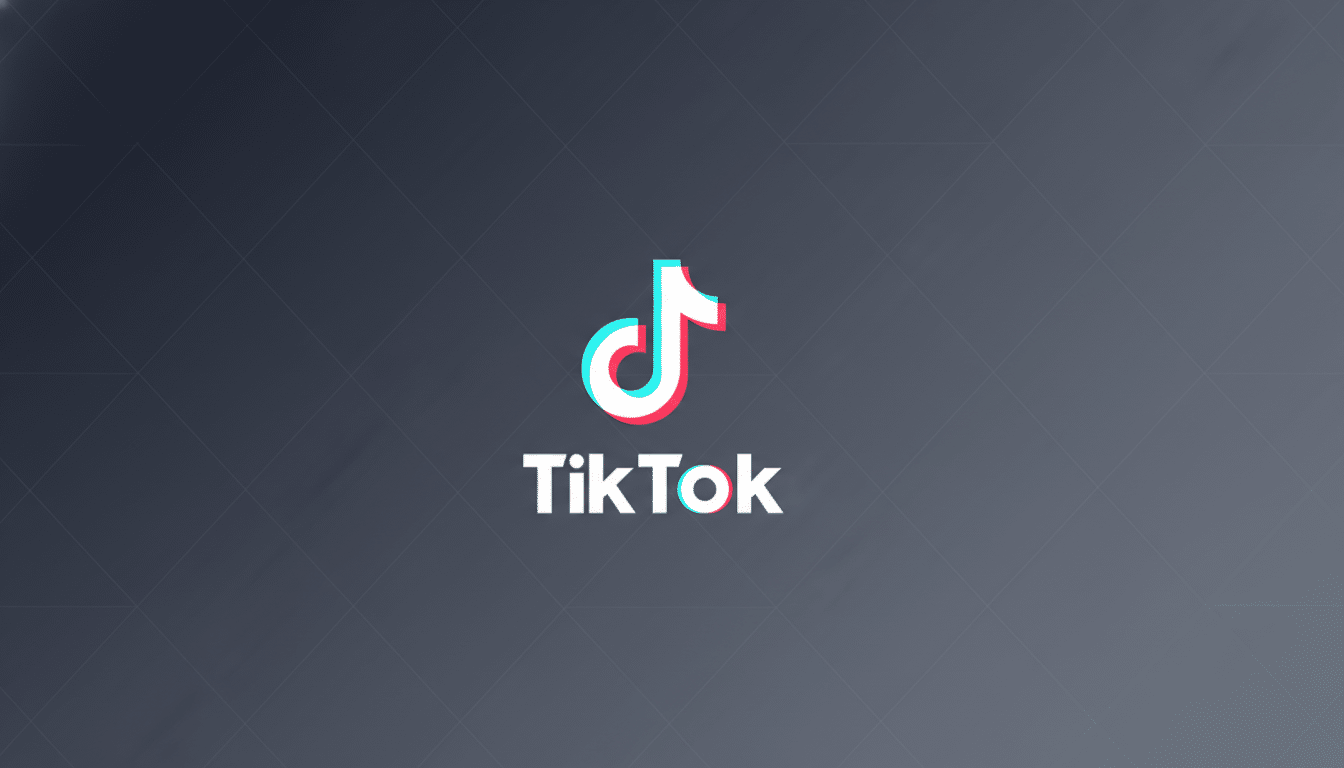 The TikTok logo, featuring a white musical note icon with cyan and red shadows, and the word TikTok in white text below it, centered on a dark gray background with a subtle geometric pattern and a soft gradient.