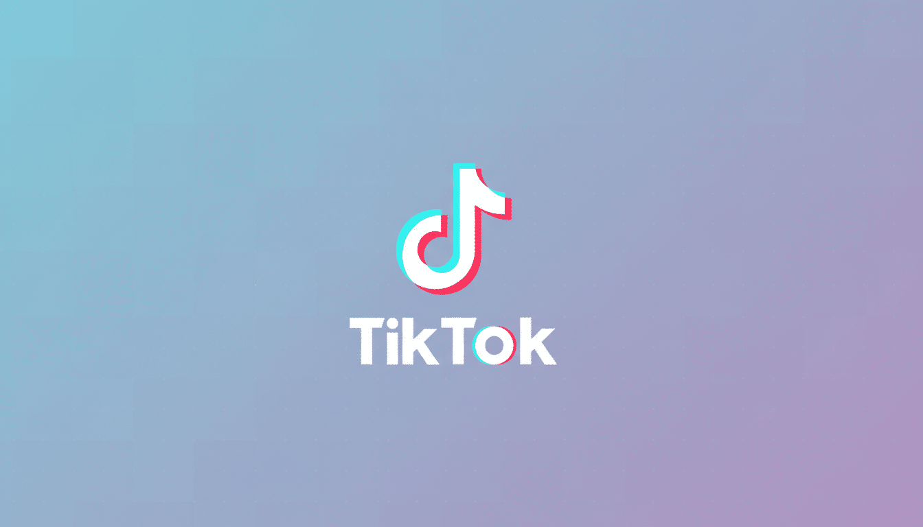 The TikTok logo, featuring a white musical note icon with cyan and red shadows, and the word TikTok in white text, centered on a soft gradient background transitioning from light blue to light purple with subtle dot patterns.