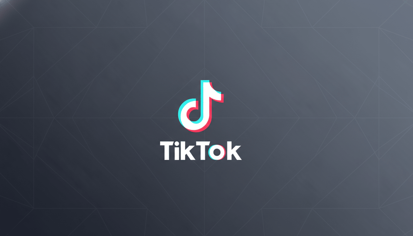 The TikTok logo, featuring a stylized musical note in white with red and blue outlines, centered on a dark gray background with subtle geometric patterns and a soft gradient.