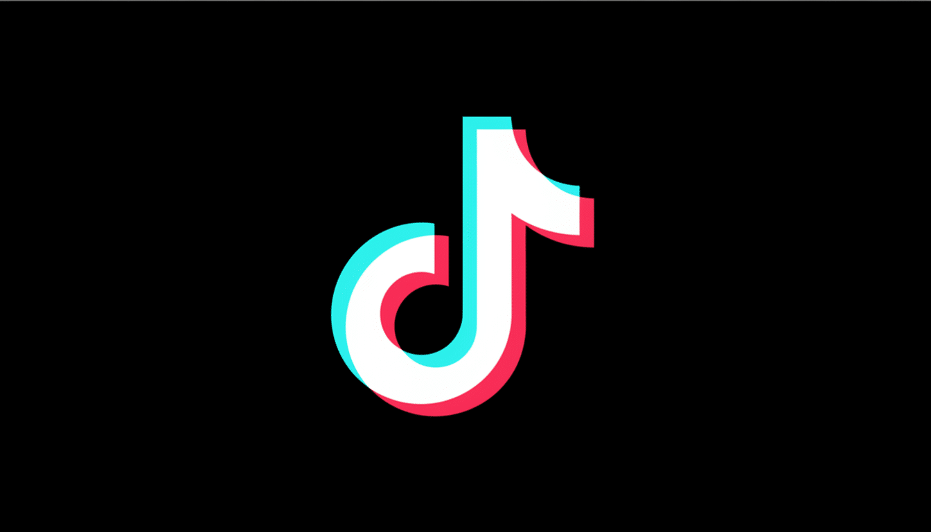 The TikTok logo, a white musical note with cyan and red shadows, centered on a black background.