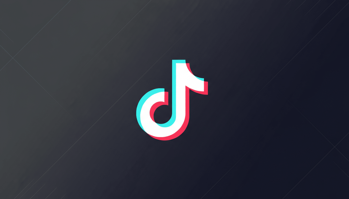 The TikTok logo, a white musical note with cyan and red shadows, centered on a dark gray background with subtle diagonal lines.