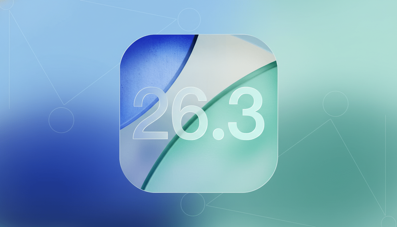 A 16:9 aspect ratio image featuring a rounded square icon with the numbers 26.3 in a light, translucent font. The icon has a background of abstract blue and green shapes. The overall background is a gradient from blue to green with subtle geometric patterns.