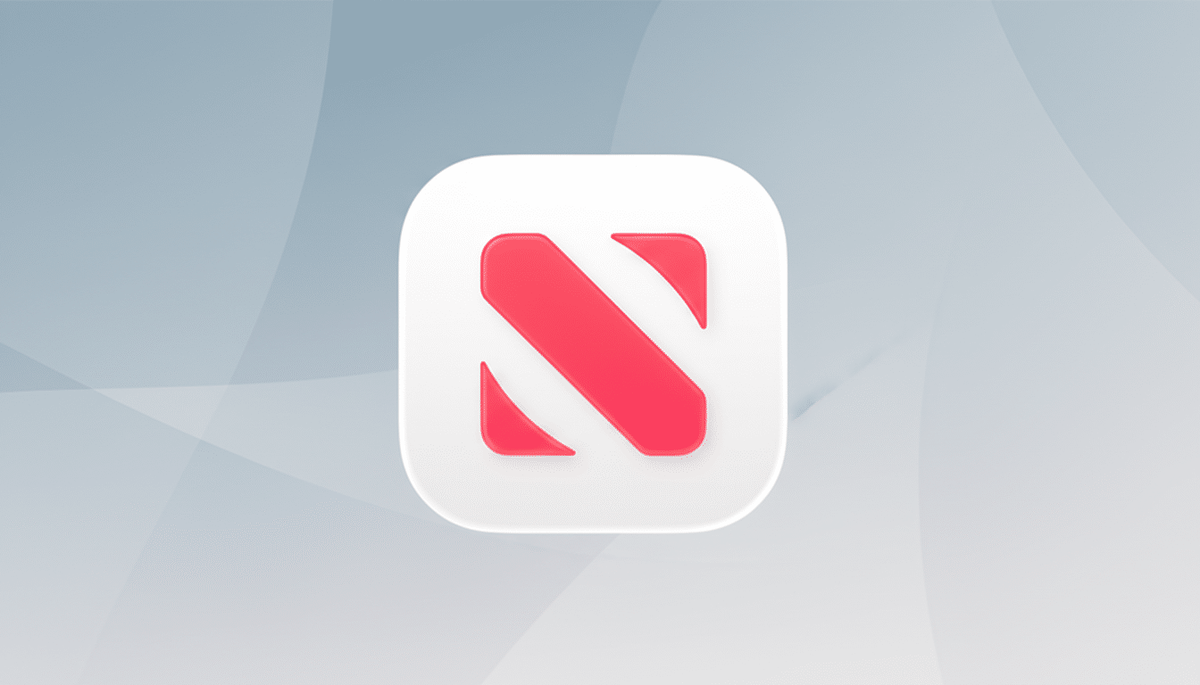 A red N shaped logo with rounded edges, set against a professional flat design background with soft gray gradients and subtle wave patterns.