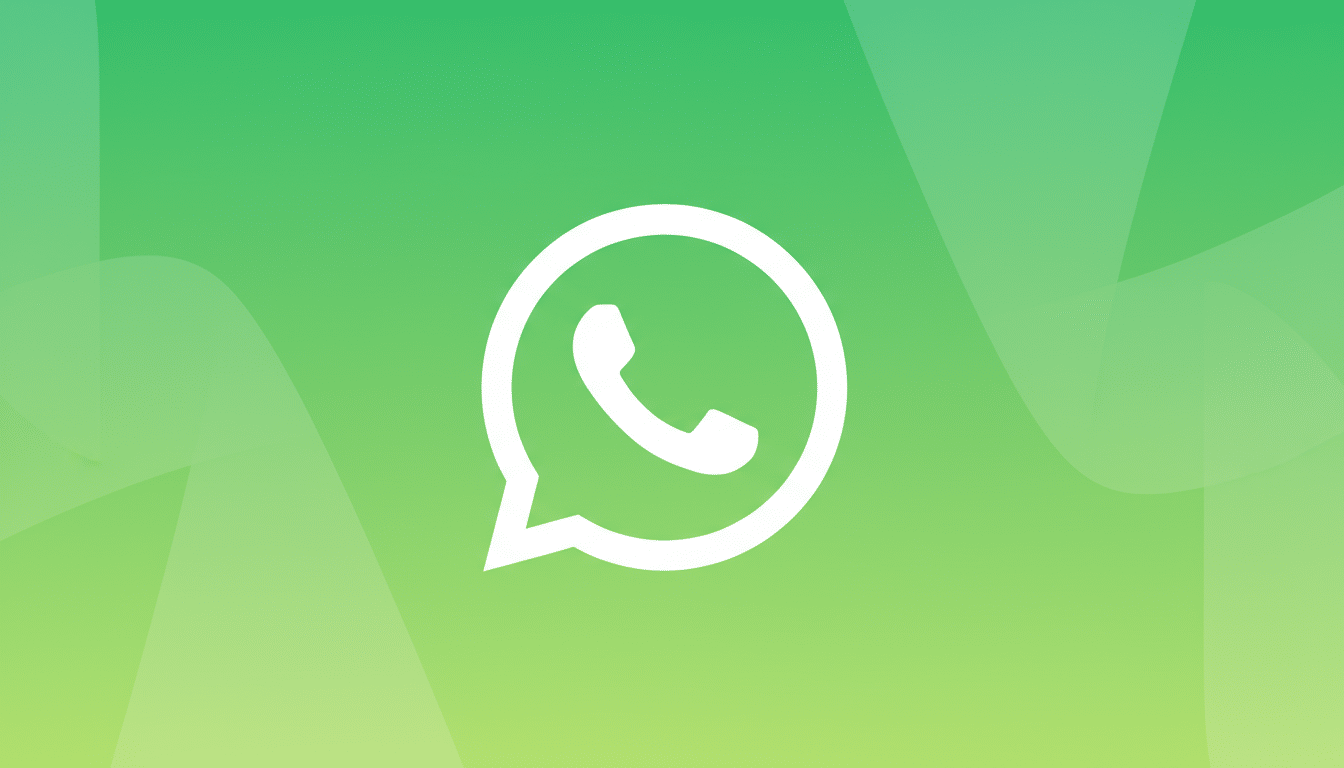 The WhatsApp logo, a white phone icon inside a speech bubble, centered on a professional green gradient background with subtle, soft wave patterns.