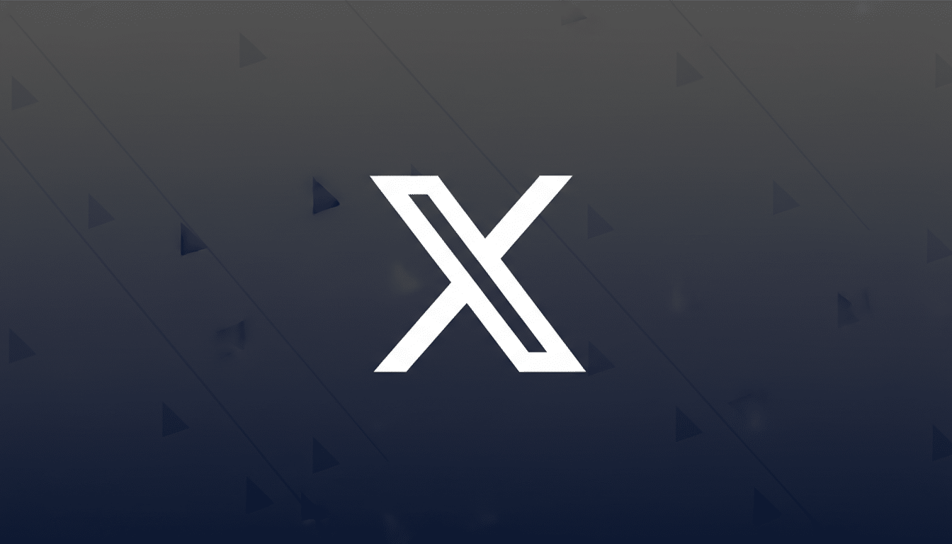 A white stylized letter X logo on a professional flat design background with a dark blue to grey gradient and subtle triangular patterns.