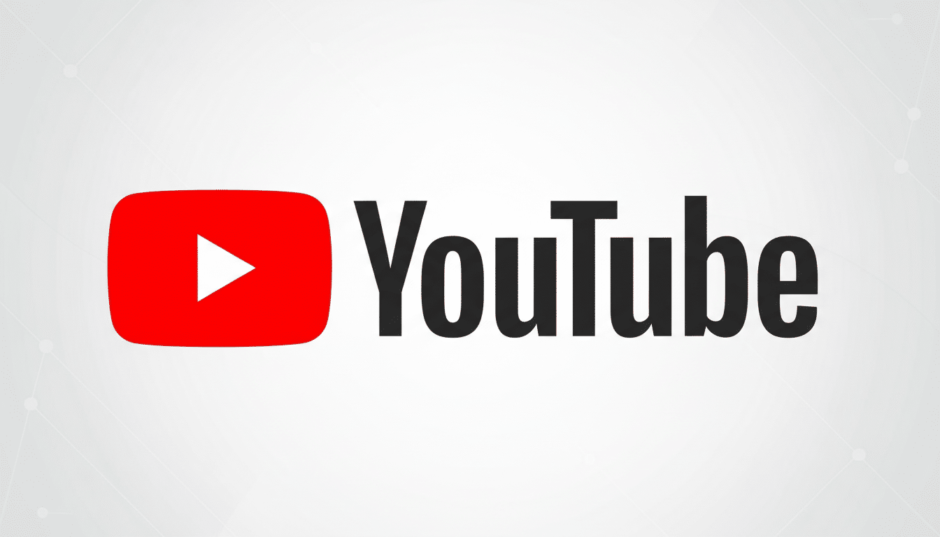The YouTube logo, featuring a red play button icon next to the word YouTube in black text, presented on a professional light gray background with subtle geometric patterns.