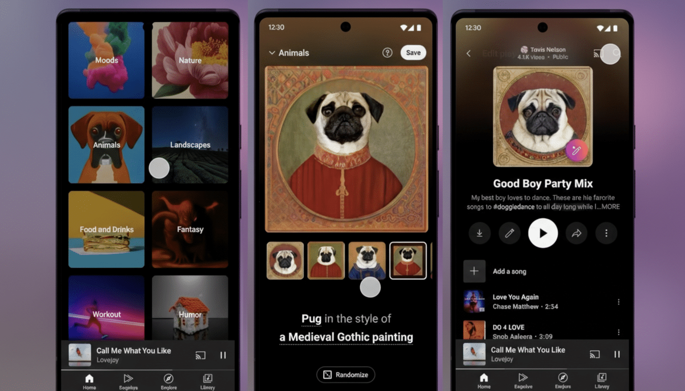 YouTube Music app showcasing AI playlist generator feature