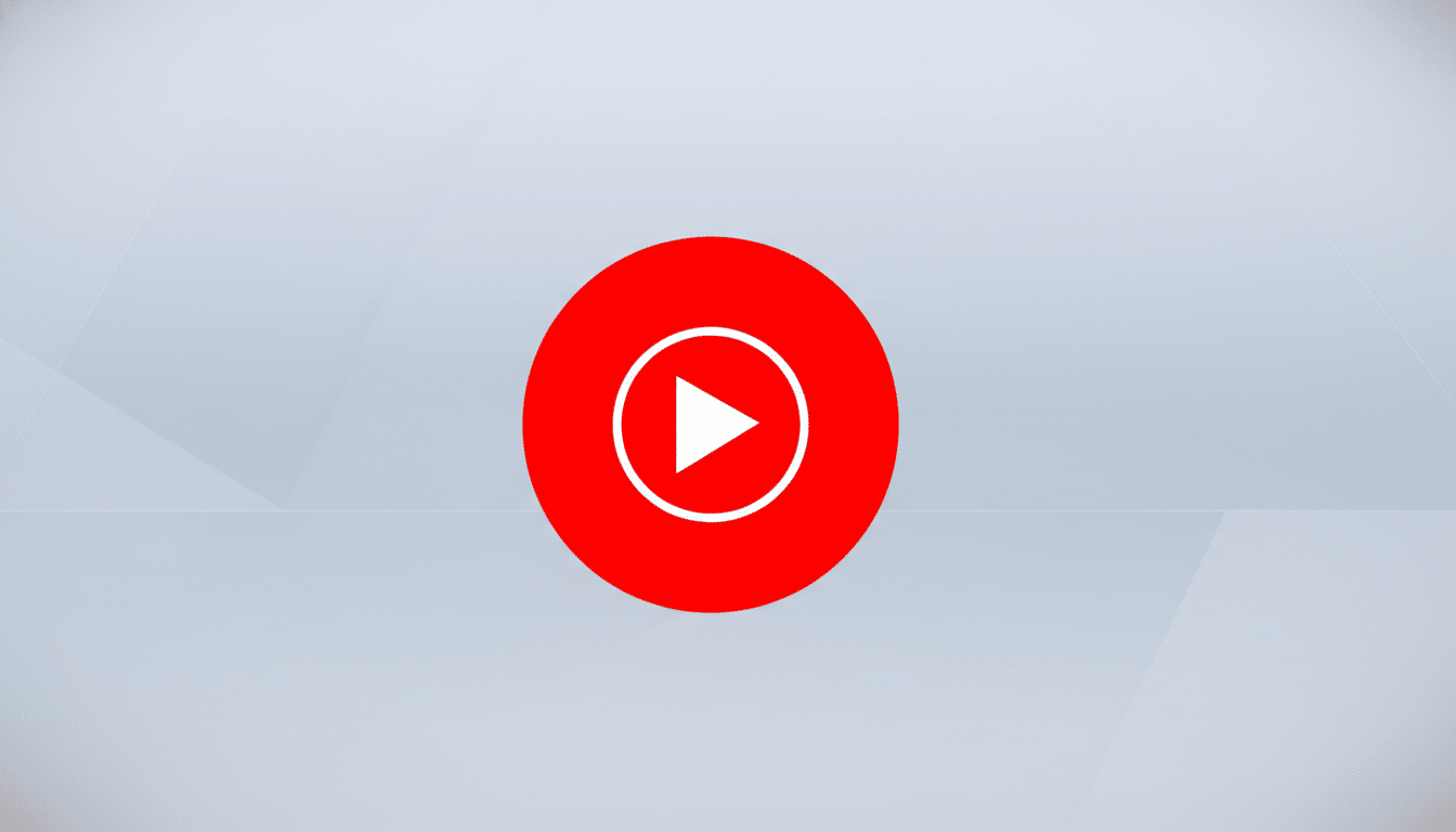 A red circle with a white play button icon in the center, set against a light gray background with subtle geometric patterns.