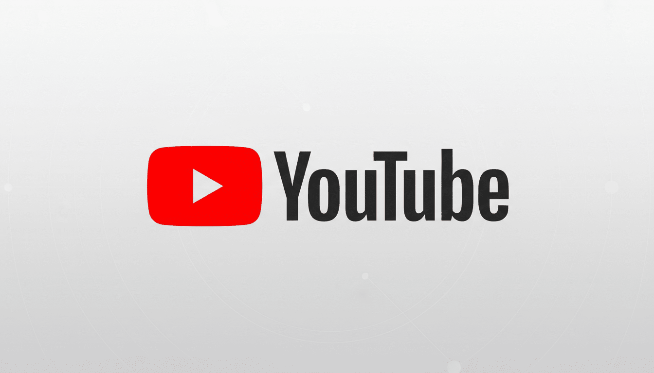 The YouTube logo, featuring a red play button icon next to the word YouTube in black text, set against a professional light gray background with subtle circular patterns.