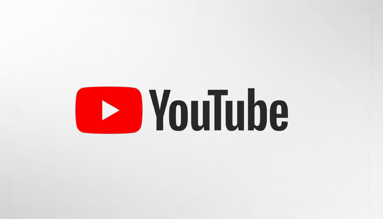 The YouTube logo, featuring a red play button icon next to the word YouTube in black text, presented on a professional white background with subtle geometric patterns and a soft gradient.