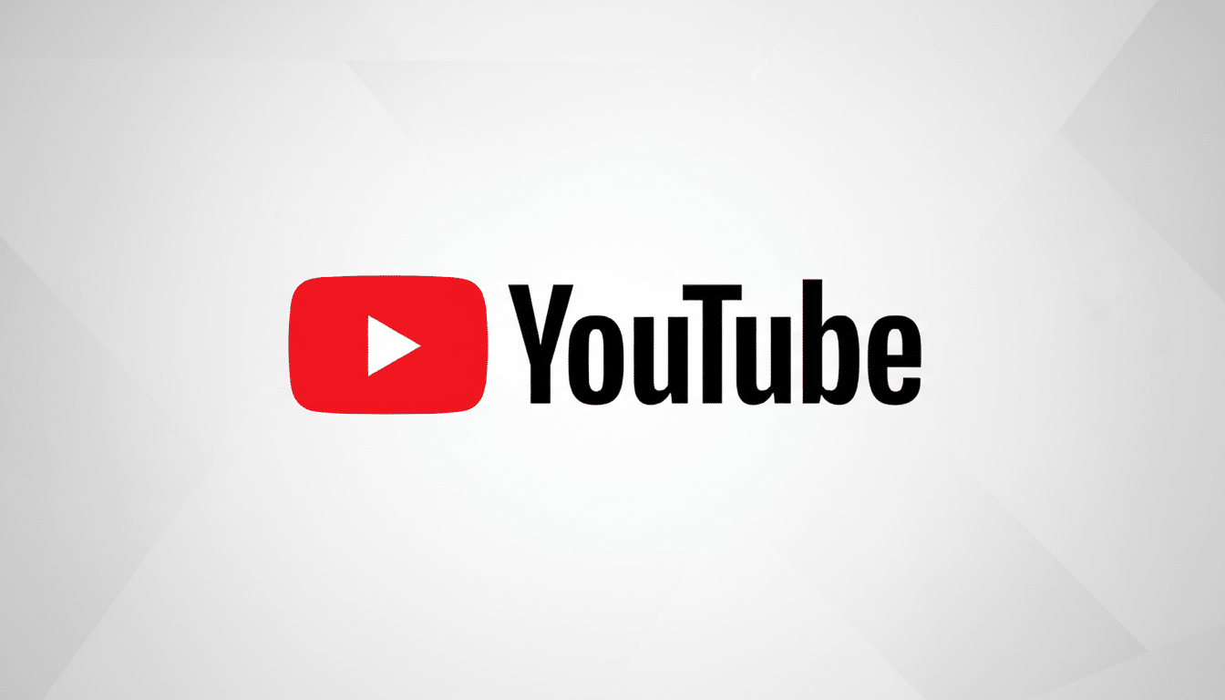 The YouTube logo, featuring a red play button icon next to the word YouTube in black text, presented on a professional light gray background with subtle geometric patterns.