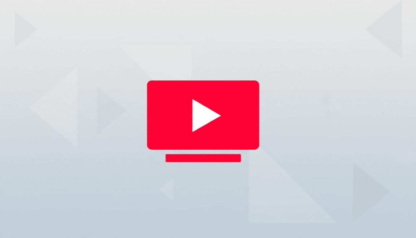 A red YouTube TV icon with a white play button on a light gray background with subtle geometric patterns.