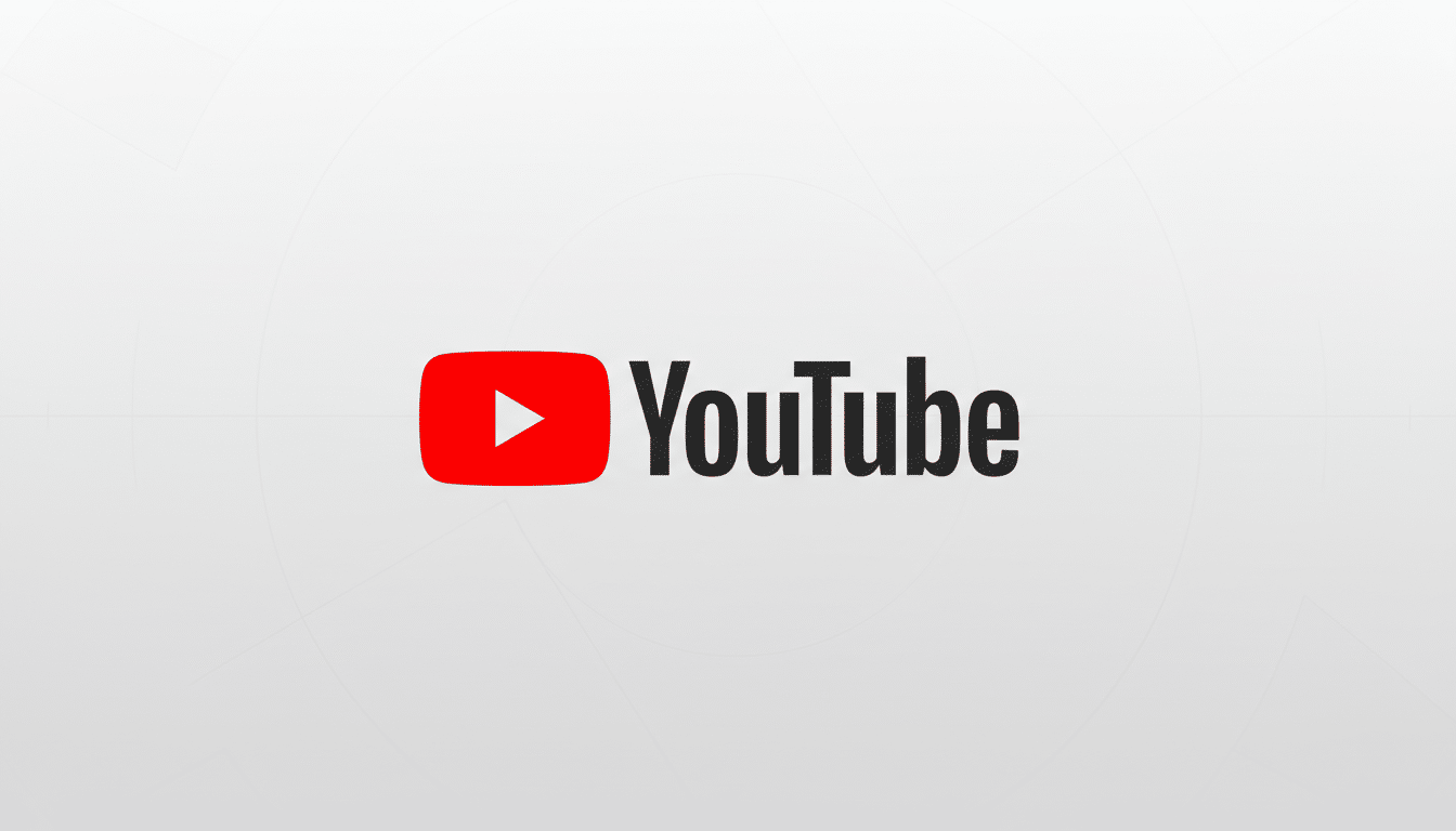 The YouTube logo, featuring a red play button icon next to the word YouTube in black text, centered on a professional light gray background with subtle, soft geometric patterns.