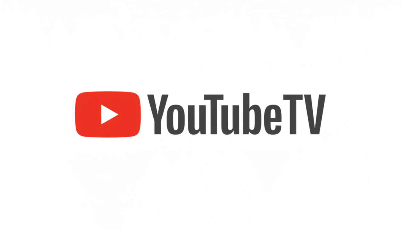 The YouTube TV logo, featuring a red play button icon next to the text YouTube TV in dark gray, all on a white background, resized to a 16:9 aspect ratio.