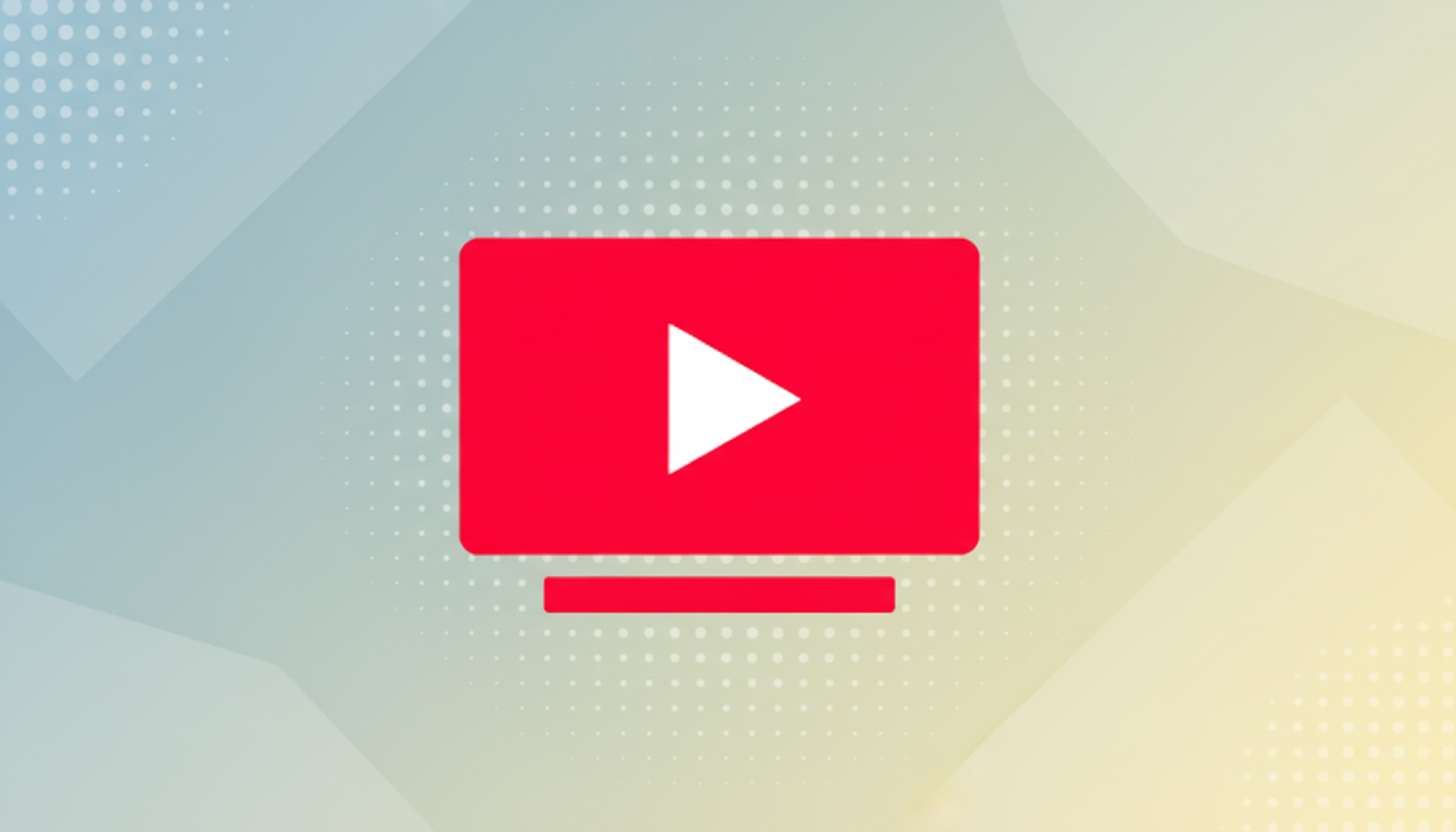 A red rectangular icon resembling a television screen with a white play button in the center, set against a professional flat design background with soft patterns and gradients.