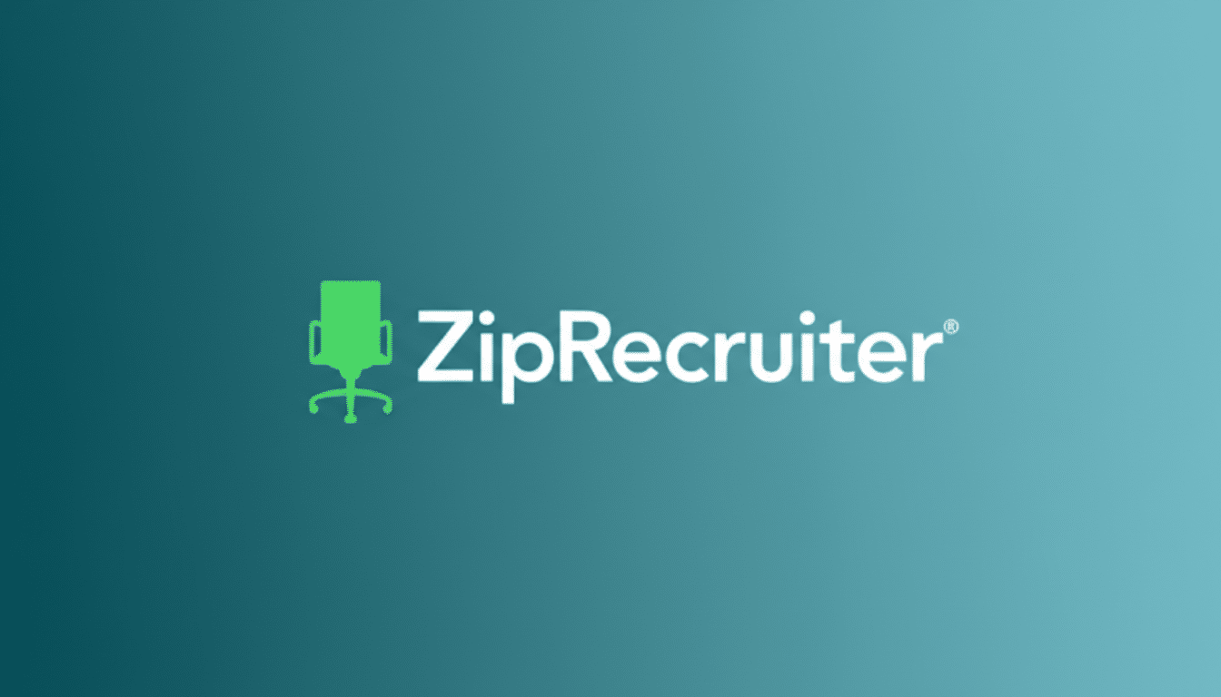 The ZipRecruiter logo, featuring a green office chair icon to the left of the white text ZipRecruiter, presented on a teal background with a subtle gradient.