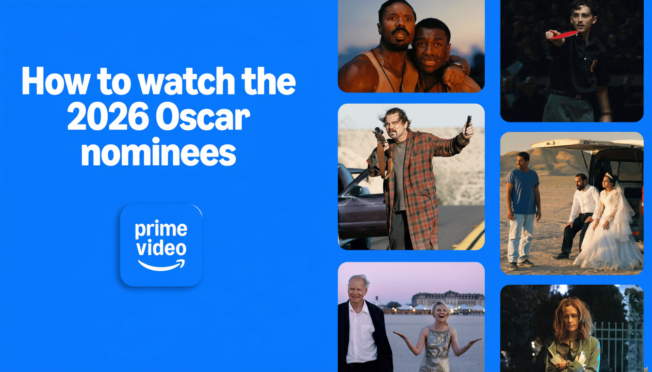 Oscar statuette and streaming app logos signal winners and nominees now streaming