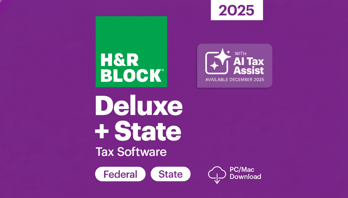 H&R Block Deluxe + State Tax Software 2025 with AI Tax Assist, available December 2025, for Federal and State taxes, PC/Mac Download.