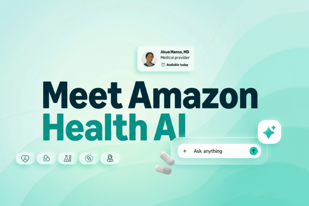 Amazon Health AI assistant displayed on smartphone and laptop, online and in-app