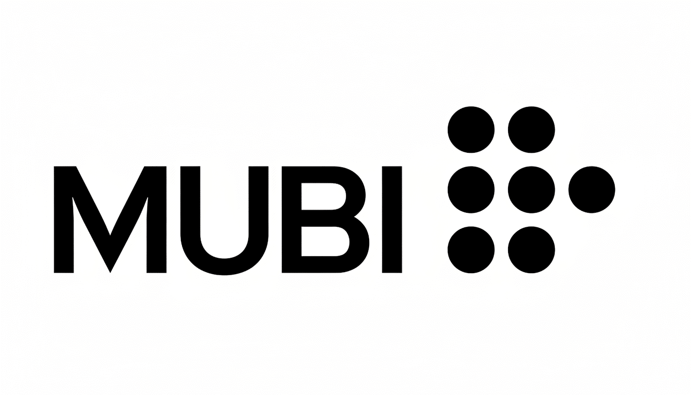 The MUBI logo, featuring the word MUBI in bold black letters followed by a pattern of seven black dots arranged to resemble an arrow pointing right, all set against a clean white background.