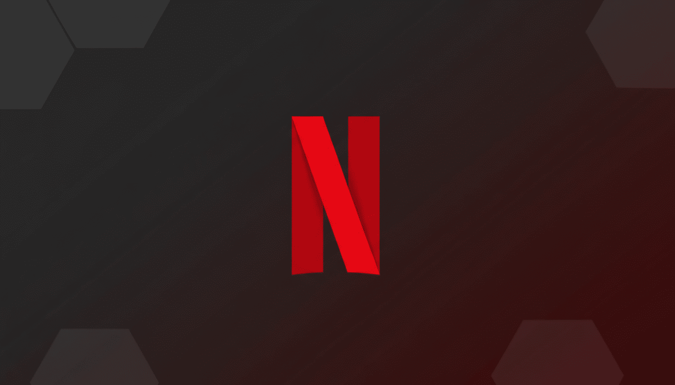 The Netflix logo, a red stylized letter N, centered on a dark gray background with subtle hexagonal patterns and a soft red gradient emanating from the bottom center.