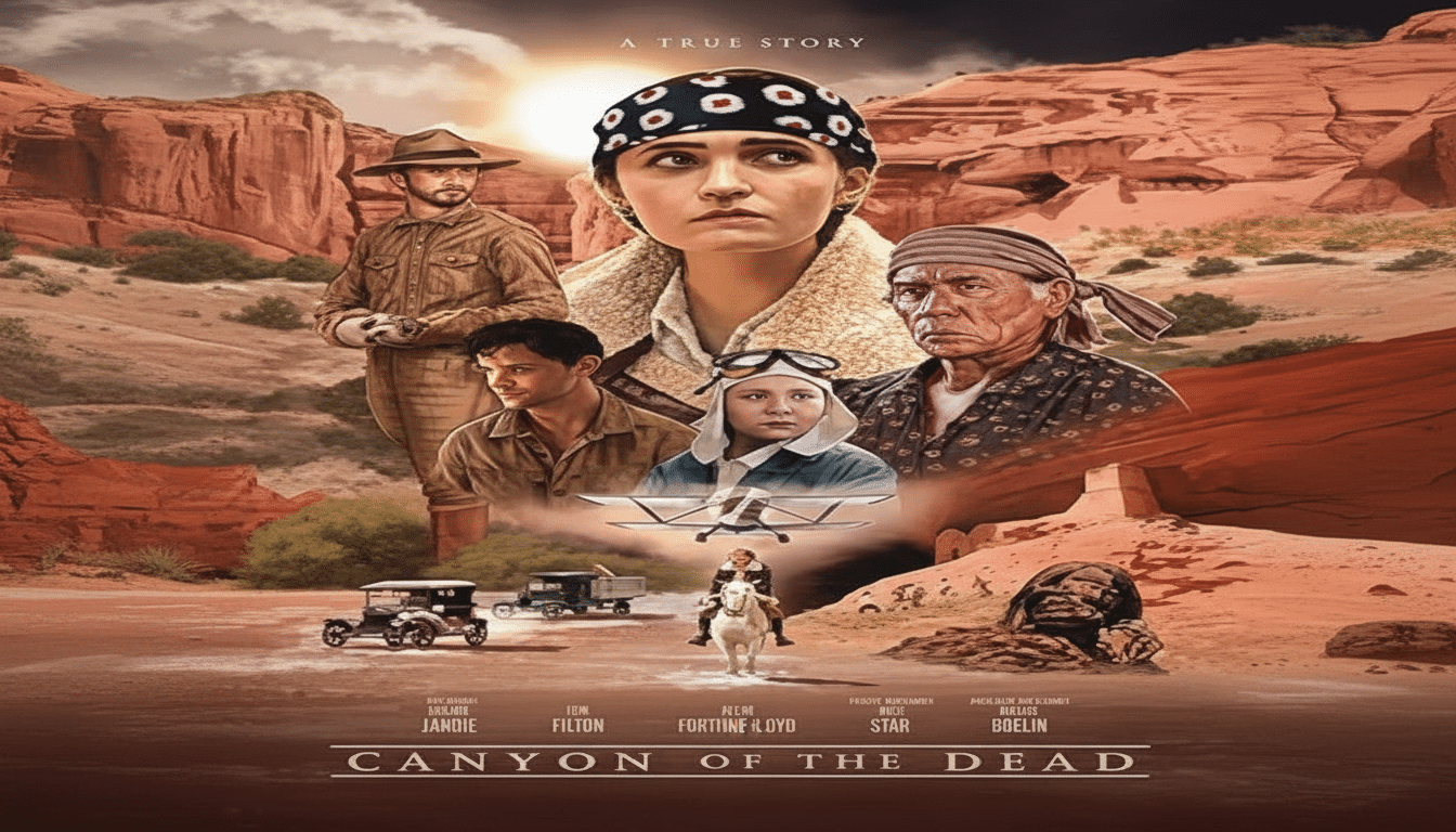 A movie poster for Canyon of the Dead featuring a collage of characters and desert landscapes.