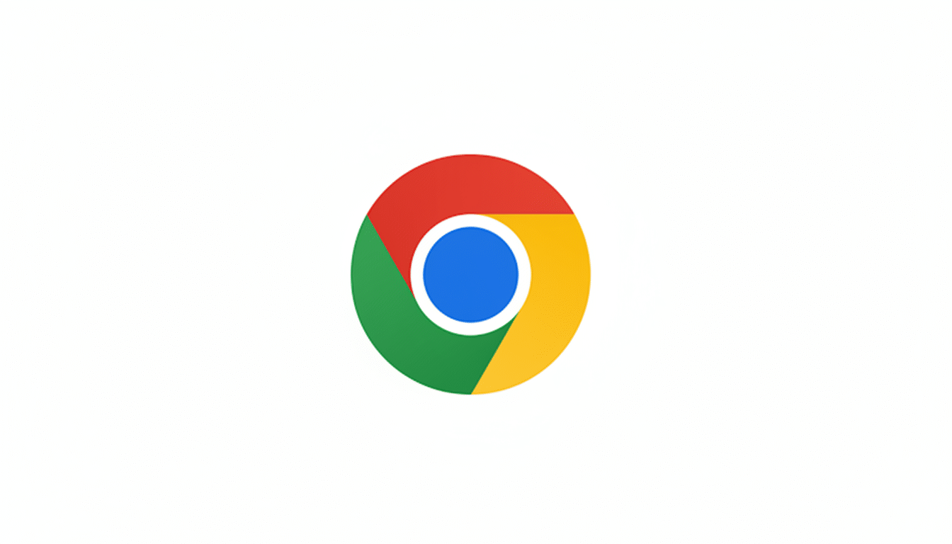 The Google Chrome logo, a colorful circle with red, yellow, and green segments surrounding a blue center, on a white background, resized to a 16:9 aspect ratio.