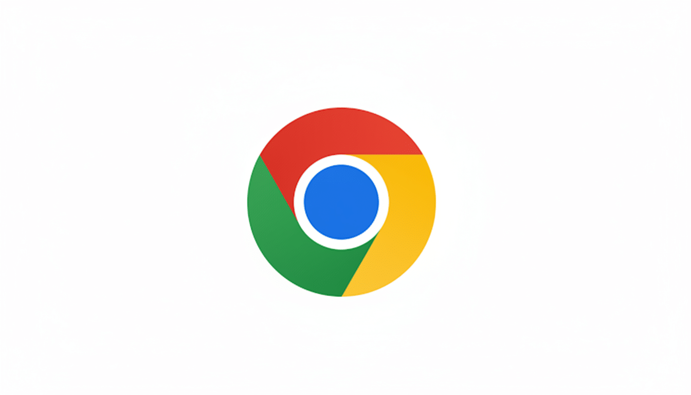 The Google Chrome logo, a colorful circle with red, yellow, and green segments surrounding a blue center, on a white background, resized to a 16:9 aspect ratio.