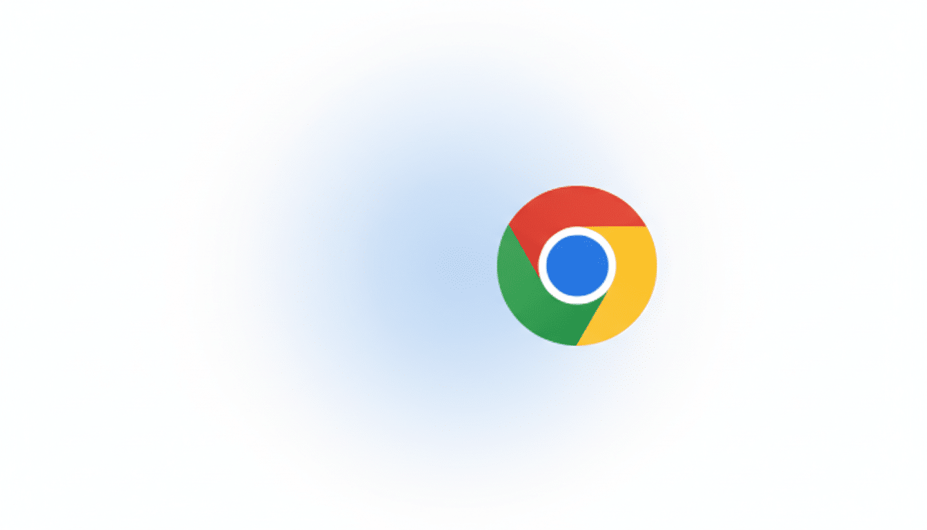 The Google Chrome logo, a red, yellow, and green circle with a blue circle in the center, on a white background with a subtle blue gradient.
