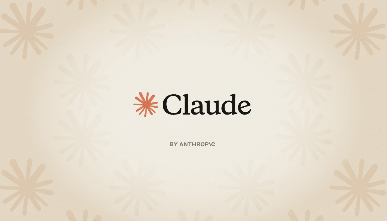 The Claude logo by Anthropic, featuring a stylized orange asterisk to the left of the word Claude in black text, centered on a light beige background with subtle, faded asterisk patterns.