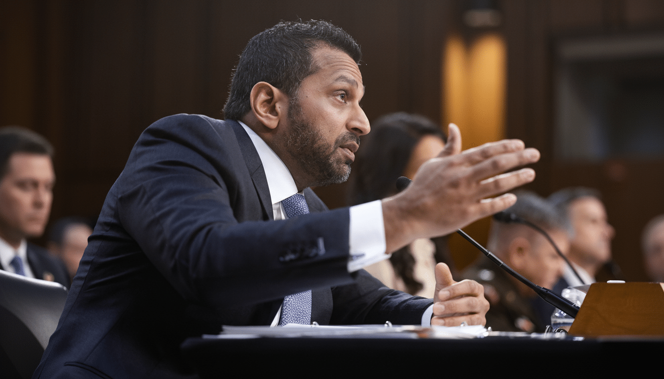 A man in a suit speaking at a hearing, gesturing with his hands.