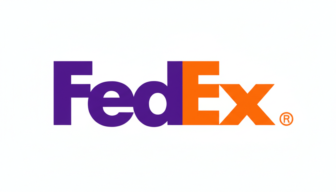 The FedEx logo, featuring Fed in purple and Ex in orange, with a subtle arrow formed between the E and x, presented on a clean white background.