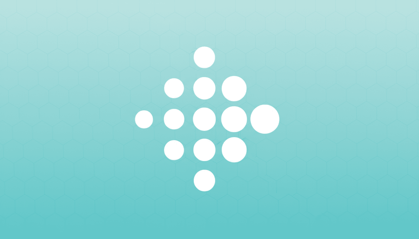 The Fitbit logo, a white abstract design of interconnected circles, centered on a professional 16:9 aspect ratio background with a subtle teal-to-light-blue gradient and a faint hexagonal pattern.