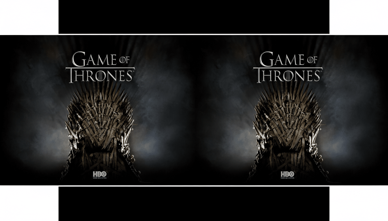 The Game of Thrones logo and the Iron Throne on a dark, smoky background, resized to a 16:9 aspect ratio.