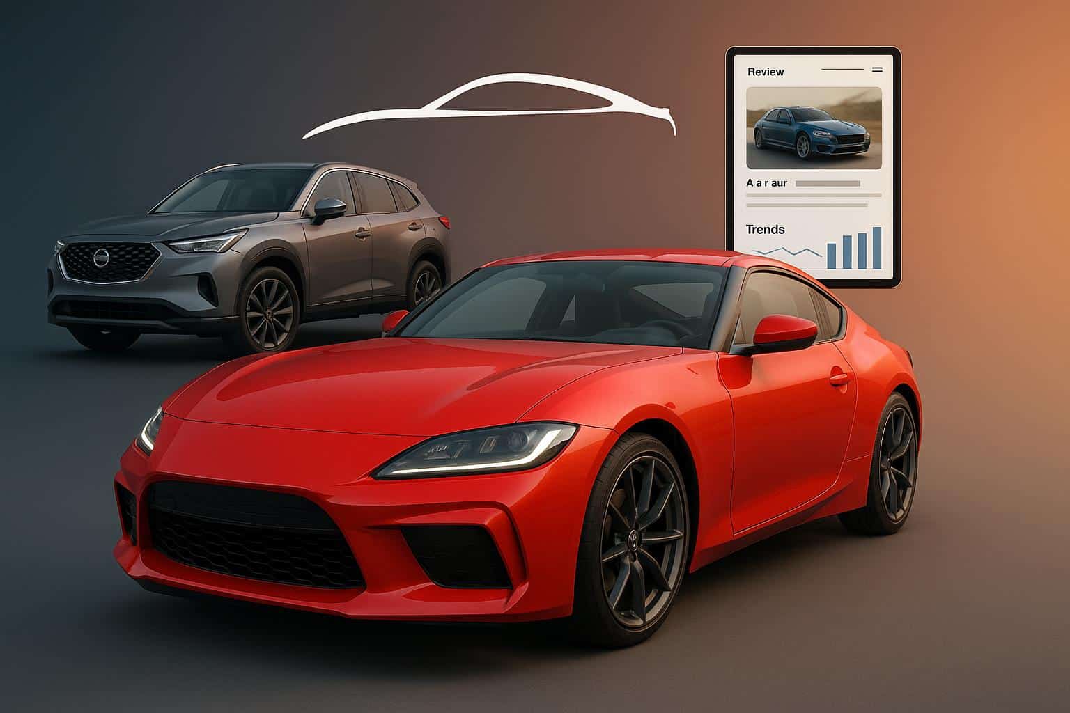 Modern cars lineup representing Autonocion US car reviews, automotive trends, and expert analysis