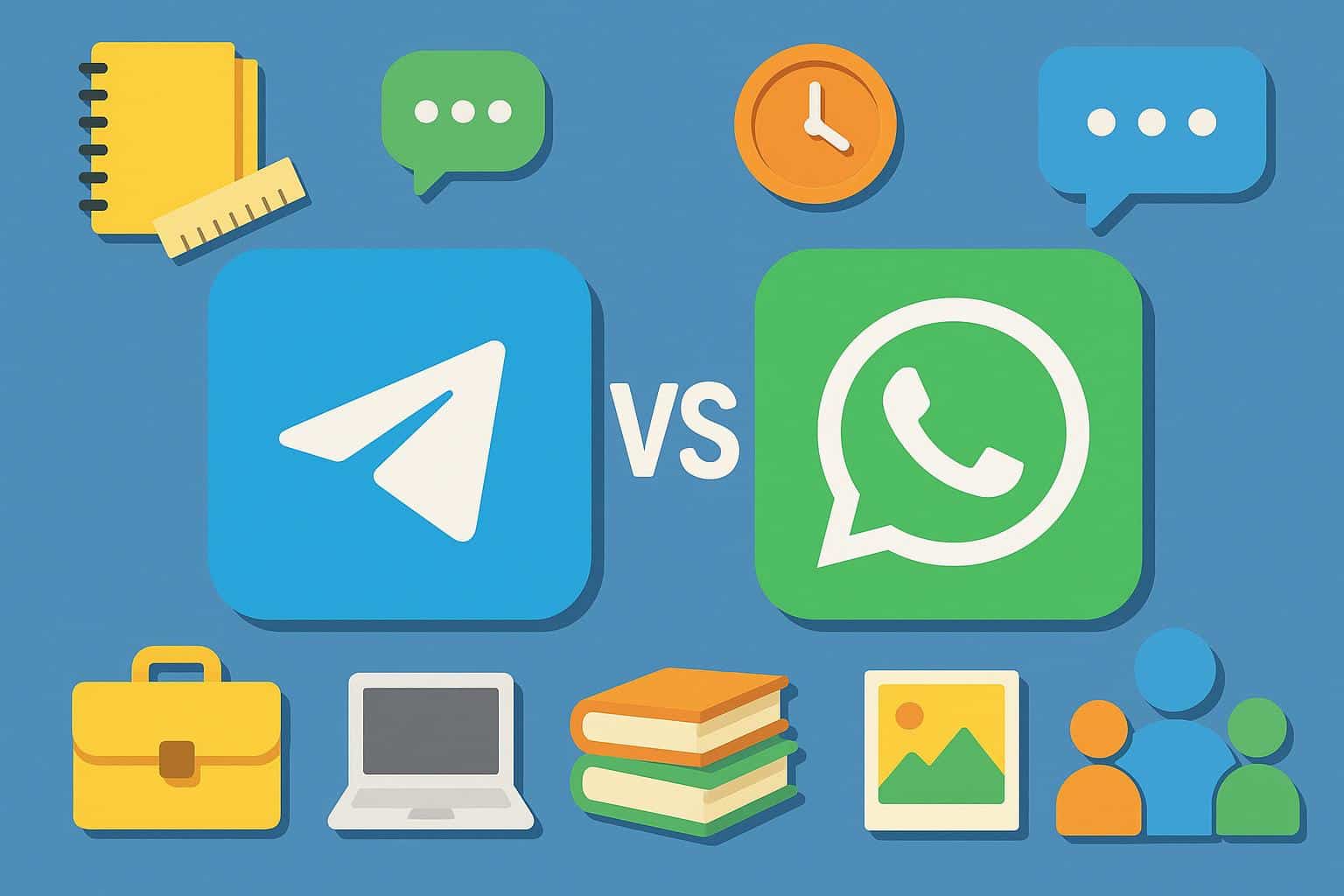 Telegram and WhatsApp app logos side by side representing messaging app comparison for different users