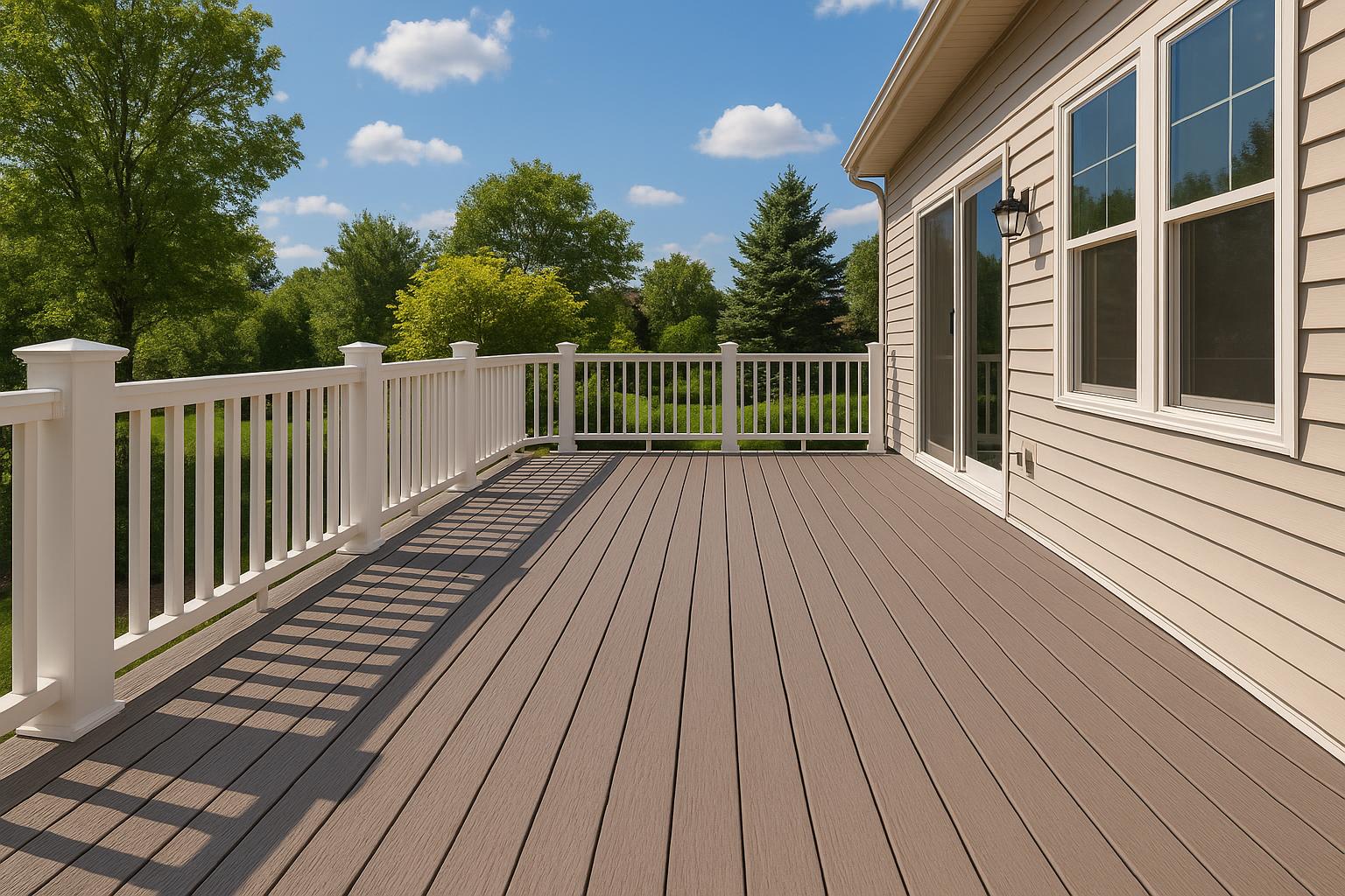 Composite deck in sunlight, showing cooler surface compared to wood in Downers Grove backyard