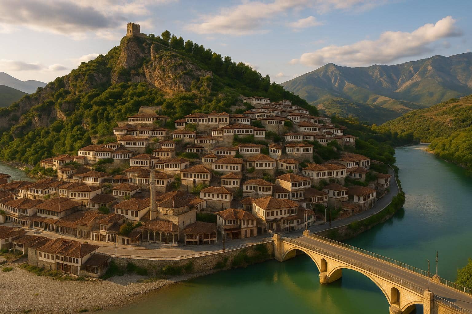 Scenic view of Albanian coastline with mountains, ideal for travel packages and Balkan adventures