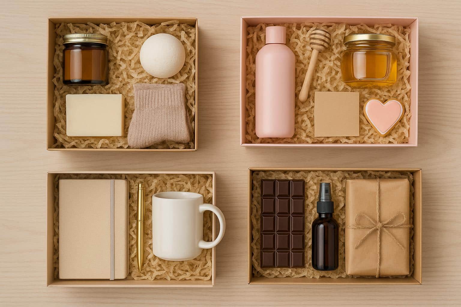 Beautifully arranged gift sets with elegant packaging, perfect for modern gifting occasions