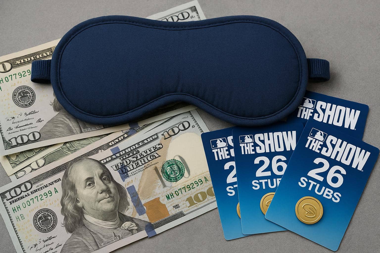 MLB The Show 26 digital currency and baseball elements symbolizing passive income earnings