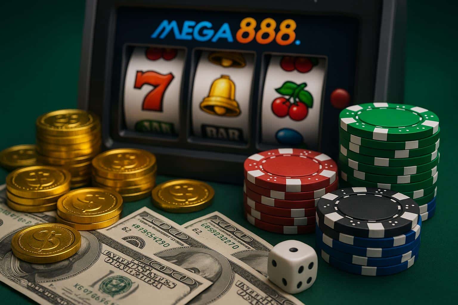 Mega888 app interface displaying free credit offer banner with no deposit required