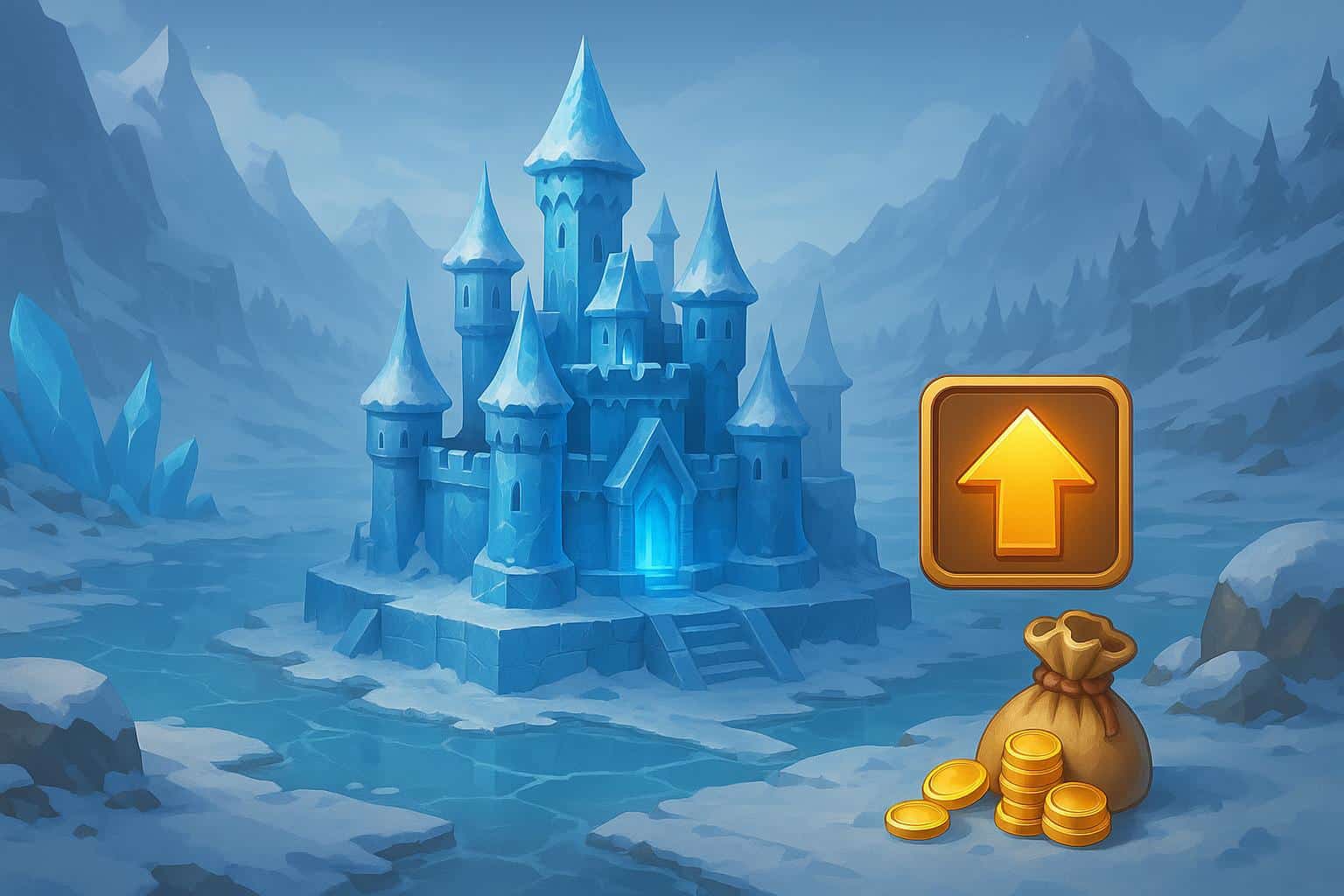 Frozen Castle with upgraded citadel structures from Puzzles & Chaos game, showing fast progression