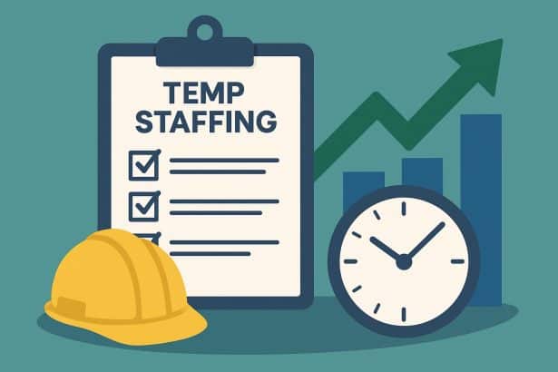 Temp staffing agency professionals coordinating short-term workforce solutions in an office setting