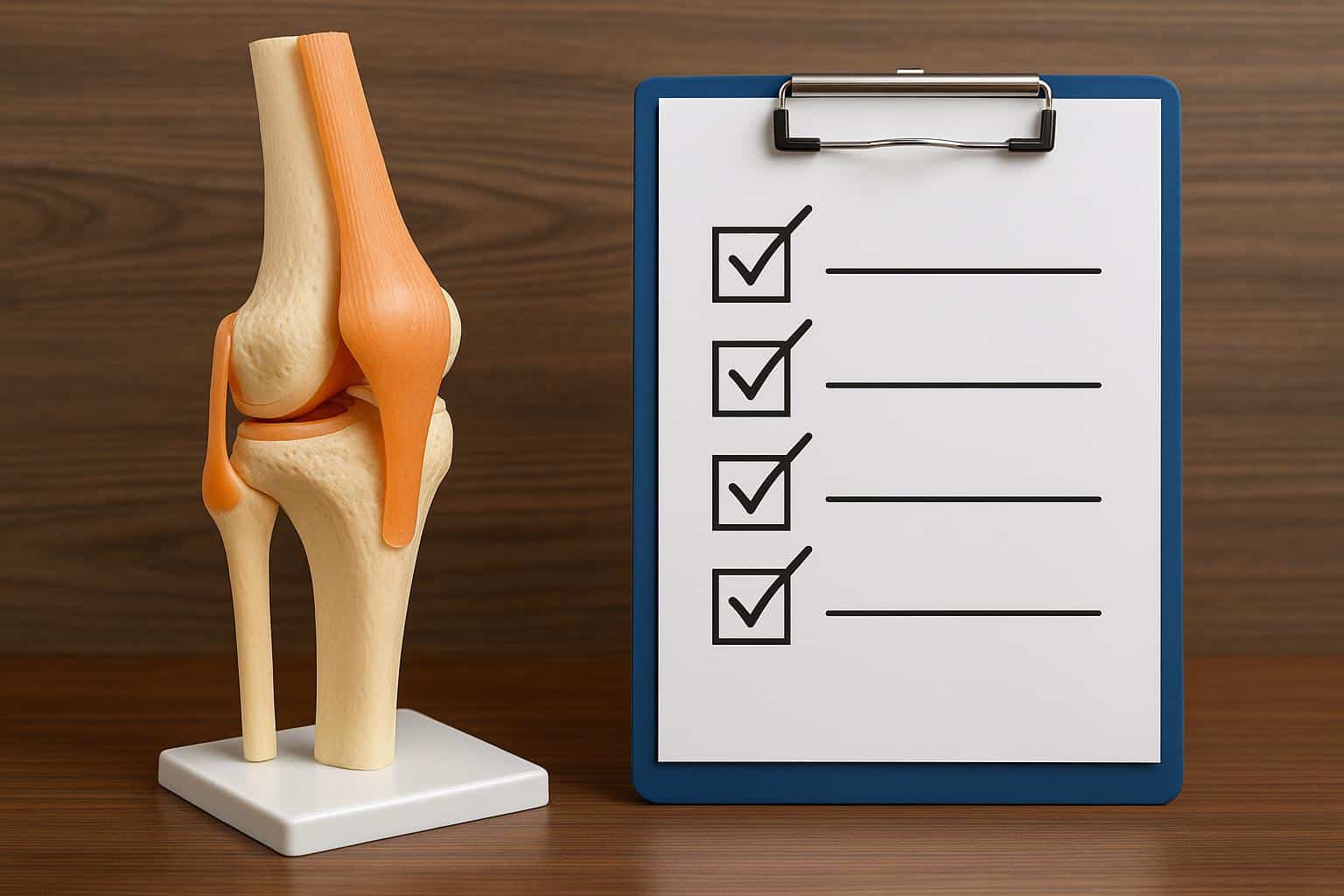 Orthopedic doctor examining knee joint model for proper diagnosis and treatment advice