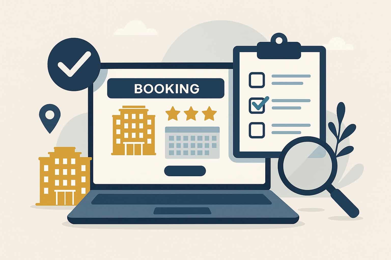 Hotel manager comparing CRS software options on laptop for efficient hotel management