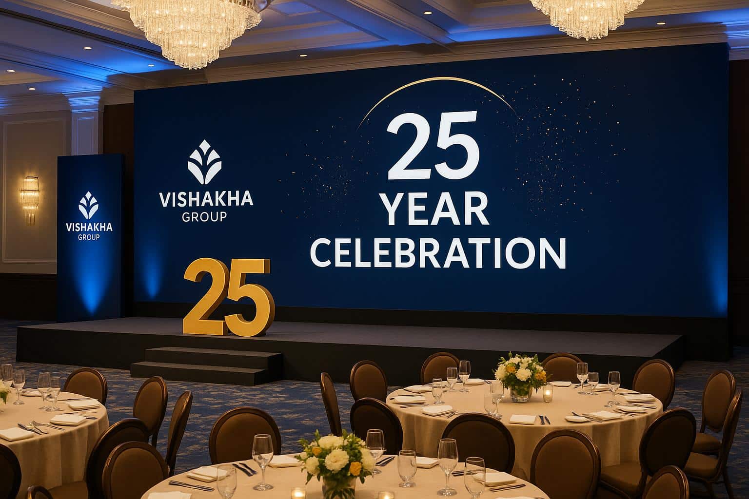 Vishakha Group 25th anniversary event décor highlighting milestone achievements