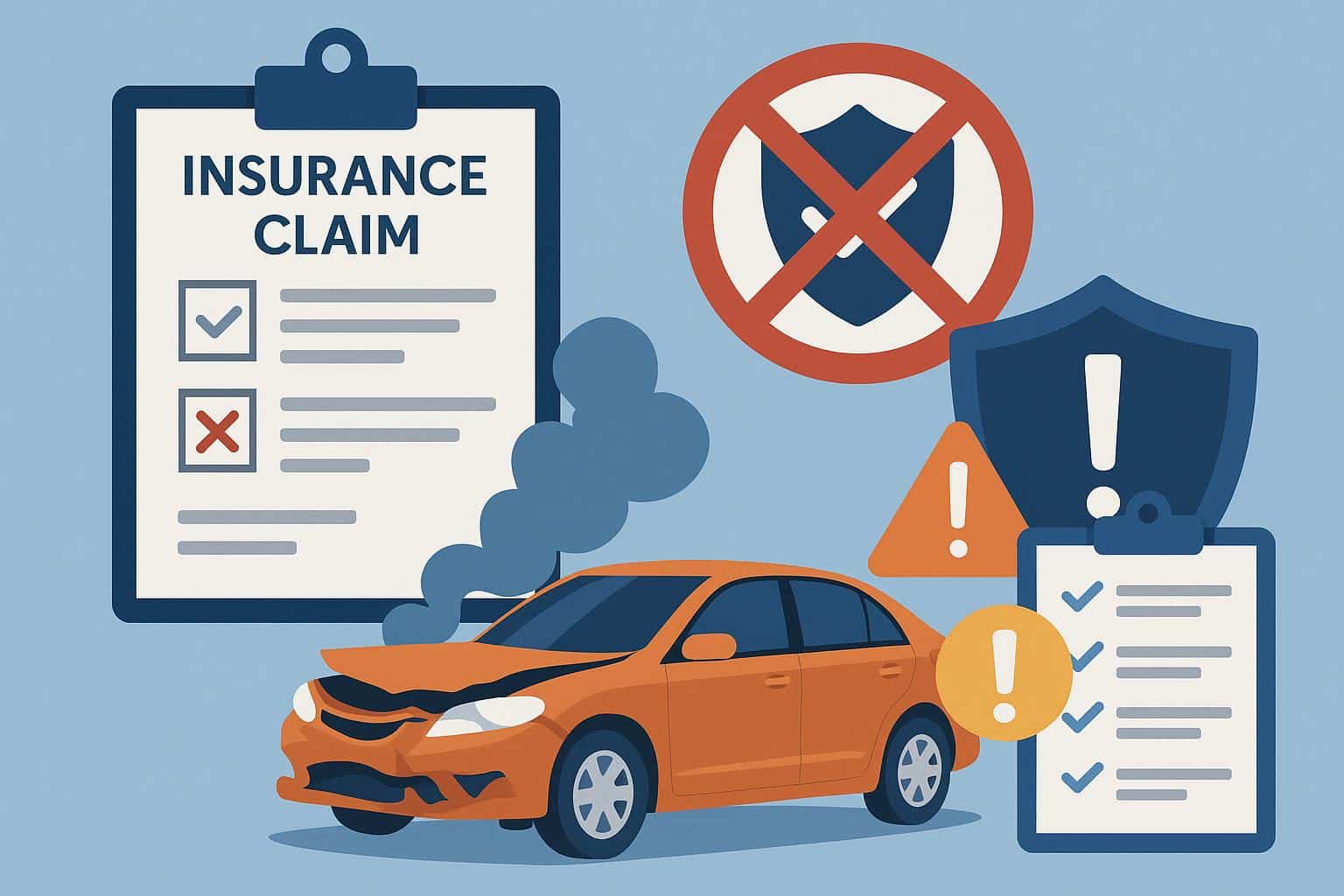 Car insurance agent reviewing accident claim documents with a rejected stamp on paperwork