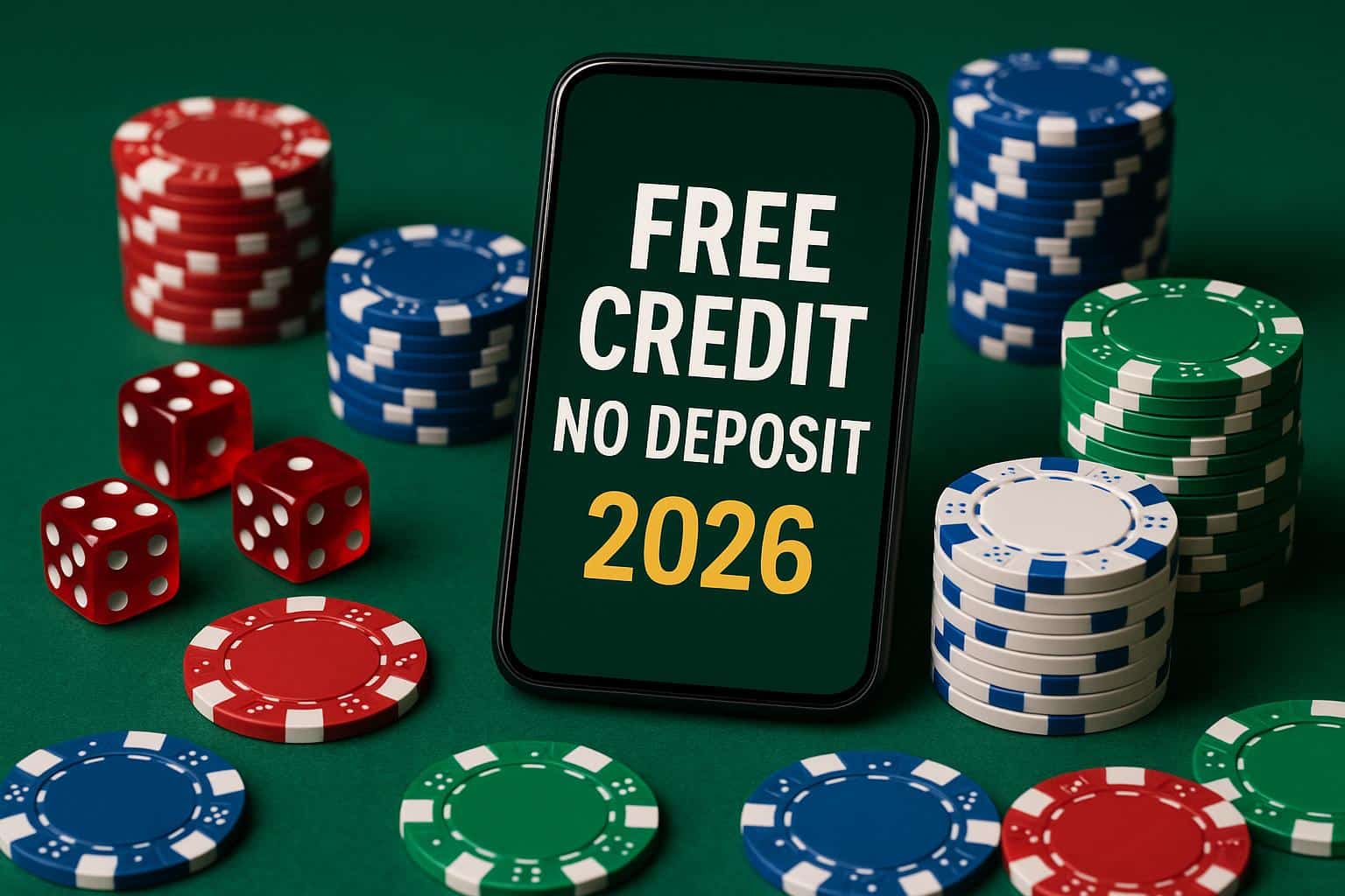 Casino slot machines and poker chips highlighting free credit no deposit bonus offers