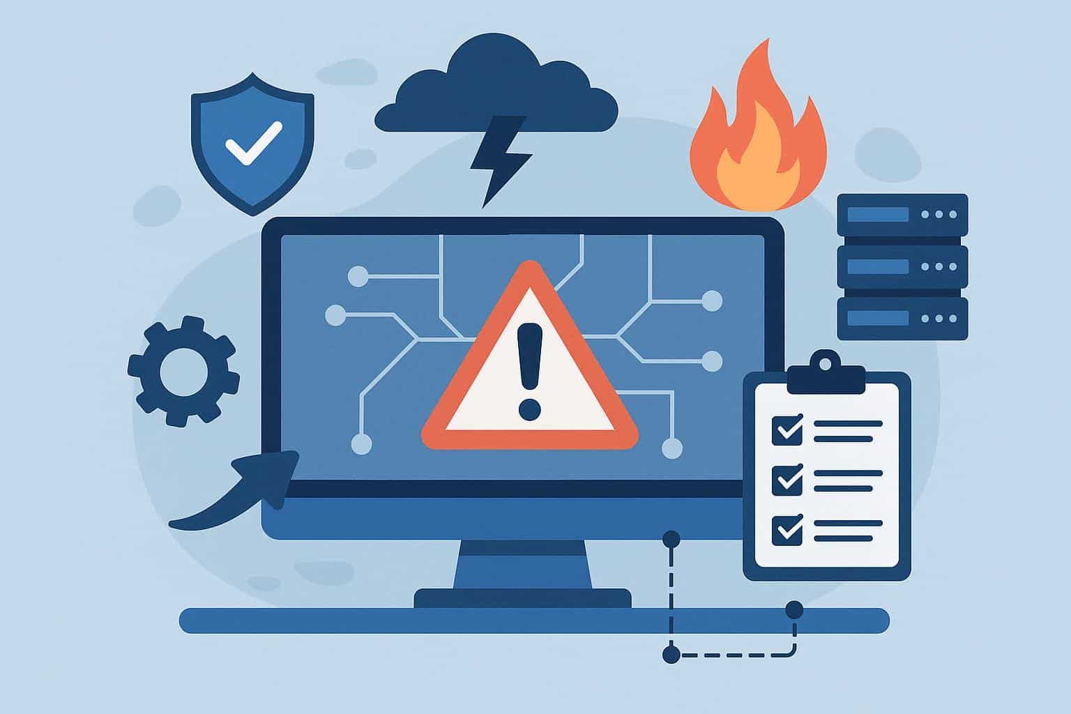 Server racks and cloud icons illustrating strategies for IT disaster recovery planning