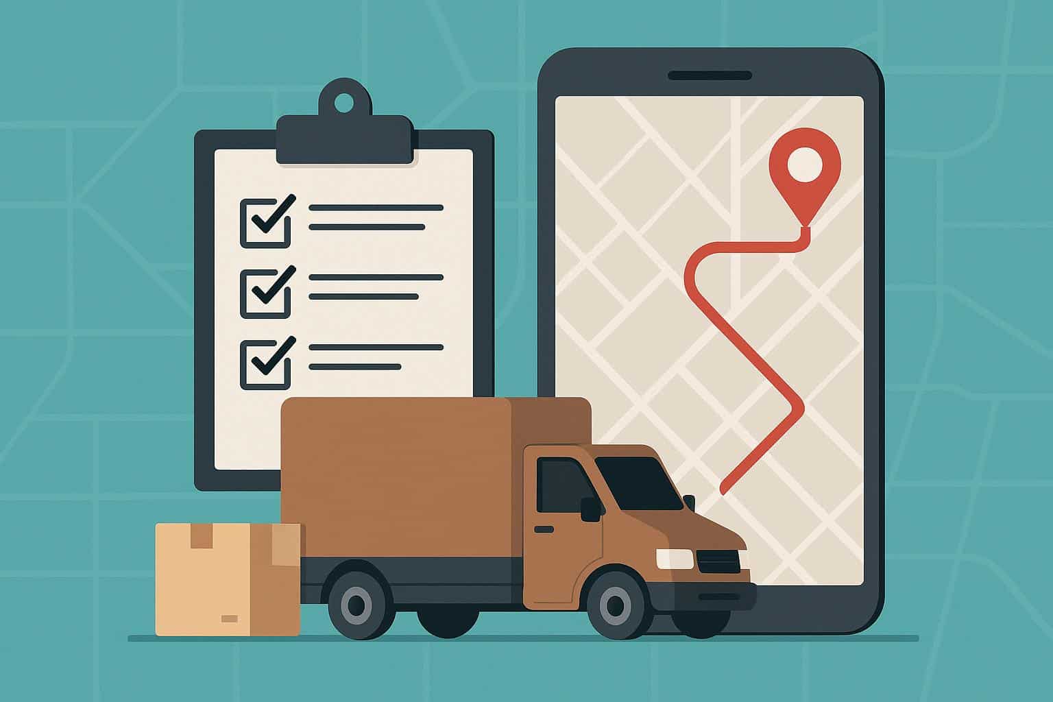 Delivery driver using a mobile app for efficient route planning in a delivery van